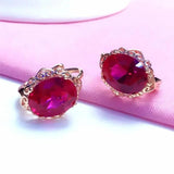 Purple Ruby Flower Earrings 14K Rose Gold Plated Sweet Jewelry for Couples