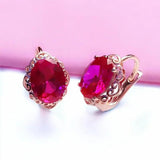 Purple Ruby Flower Earrings 14K Rose Gold Plated Sweet Jewelry for Couples