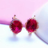 Purple Ruby Flower Earrings 14K Rose Gold Plated Sweet Jewelry for Couples