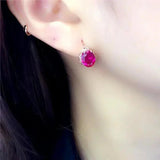 Purple Ruby Flower Earrings 14K Rose Gold Plated Sweet Jewelry for Couples