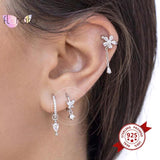 925 Silver Zirconia Hoop Earrings Crystal Pendant Wedding Jewelry