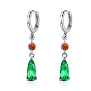 925 Silver CZ Emerald Hoop Earrings Women's Party Gift
