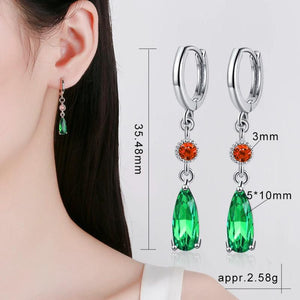 925 Silver CZ Emerald Hoop Earrings Women's Party Gift