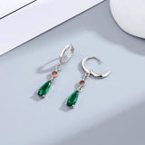 925 Silver CZ Emerald Hoop Earrings Women's Party Gift
