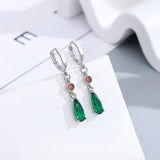 925 Silver CZ Emerald Hoop Earrings Women's Party Gift