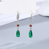 925 Silver CZ Emerald Hoop Earrings Women's Party Gift