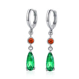 925 Silver CZ Emerald Hoop Earrings Women's Party Gift