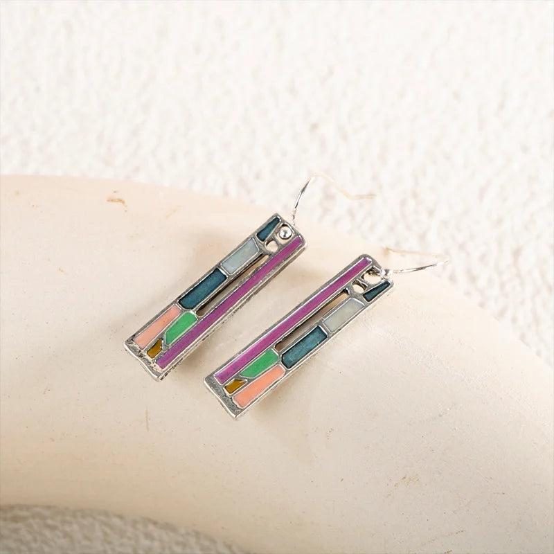 Vintage Silver 925 Rainbow Gemstone Drop Earrings for Women