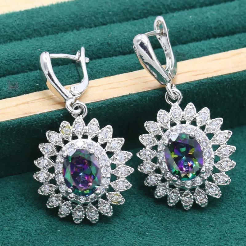 925 Silver Ear Clip Earrings For Women Multicolor Topaz Christmas Gift