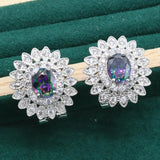 925 Silver Ear Clip Earrings For Women Multicolor Topaz Christmas Gift