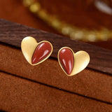 South Red Heart Earrings Silver - Chinese Retro Court Jewelry