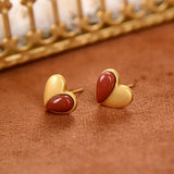 South Red Heart Earrings Silver - Chinese Retro Court Jewelry