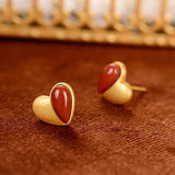 South Red Heart Earrings Silver - Chinese Retro Court Jewelry