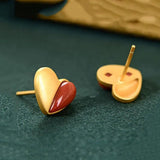 South Red Heart Earrings Silver - Chinese Retro Court Jewelry