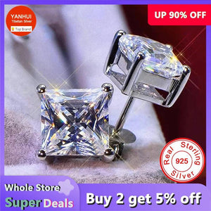 925 Silver Square Stud Earrings Wedding Jewelry