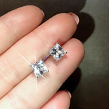 925 Silver Square Stud Earrings Wedding Jewelry