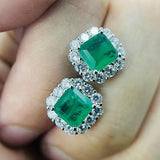 925 Silver Square Earrings Paraiba Tourmaline Wedding Statement Jewelry