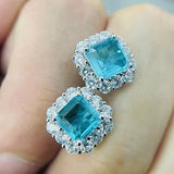 925 Silver Square Earrings Paraiba Tourmaline Wedding Statement Jewelry