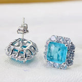 925 Silver Square Earrings Paraiba Tourmaline Wedding Statement Jewelry