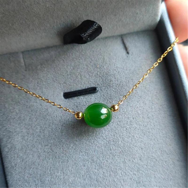 Green Jade Chalcedony 18k Chain Necklace Women Jewelry