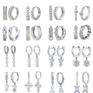 925 Silver Zirconia Hoop Earrings Crystal Pendant Wedding Jewelry