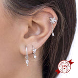 925 Silver Zirconia Hoop Earrings Crystal Pendant Wedding Jewelry
