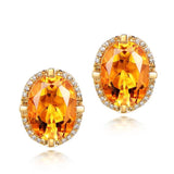 925 Silver Oval Citrine Zircon Stud Earrings Women Wedding Party