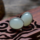 Silver Inlaid Hetian Jade Earrings, Chinese Retro Charm Women's Jewelry