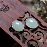 Silver Inlaid Hetian Jade Earrings, Chinese Retro Charm Women's Jewelry