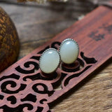 Silver Inlaid Hetian Jade Earrings, Chinese Retro Charm Women's Jewelry