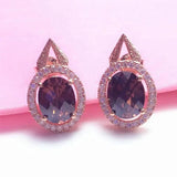 Purple Gemstone Earrings 14K Rose Gold Crystal Wedding Party Jewelry