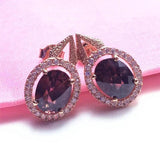 Purple Gemstone Earrings 14K Rose Gold Crystal Wedding Party Jewelry