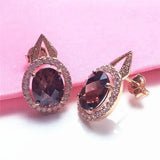 Purple Gemstone Earrings 14K Rose Gold Crystal Wedding Party Jewelry