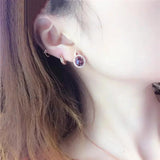 Purple Gemstone Earrings 14K Rose Gold Crystal Wedding Party Jewelry
