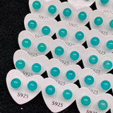 Natural Amazonite Bead Stud Earrings 925 Silver