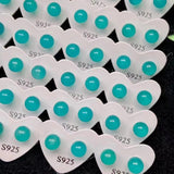 Natural Amazonite Bead Stud Earrings 925 Silver
