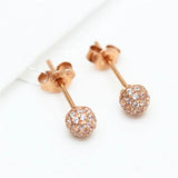 Purple 14K Rose Crystal Ear Studs, Round Earrings for Women Party Jewelry