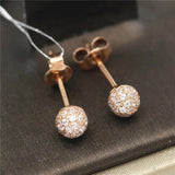 Purple 14K Rose Crystal Ear Studs, Round Earrings for Women Party Jewelry