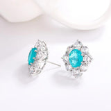 925 Silver 8*10MM Stud Earring Paraiba Tourmaline Gemstone Wedding Party Jewelry