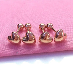 14K Rose Gold Heart Earrings Glossy Purple Plated for Women