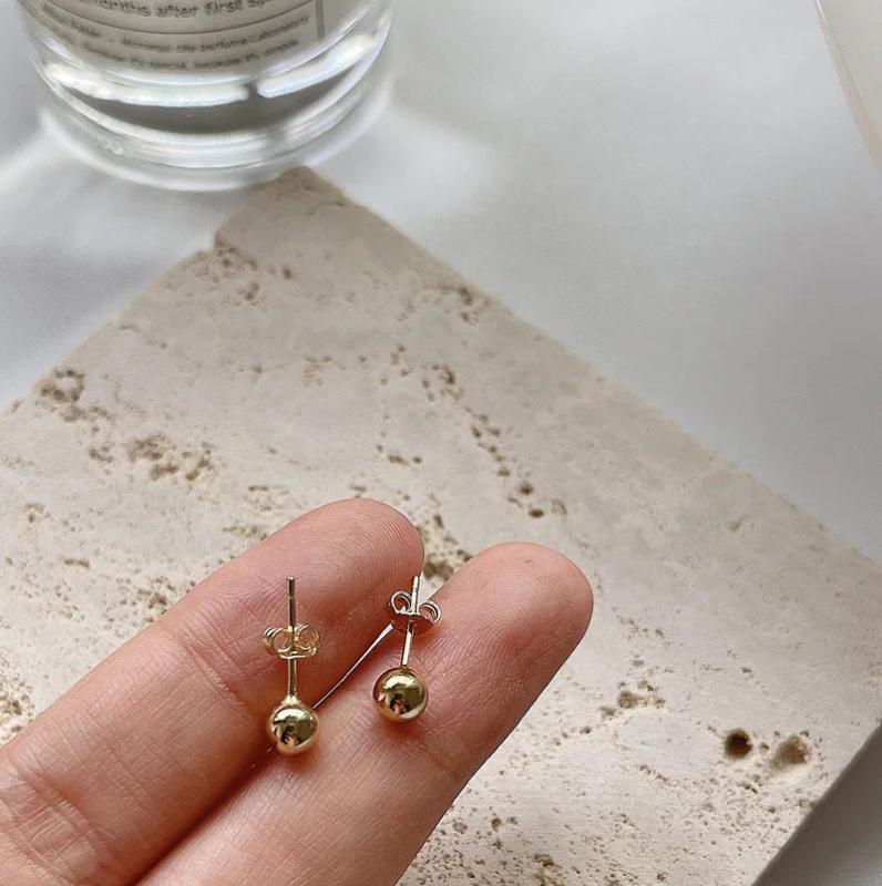 925 Silver Sterling 18K Round Bead Earrings For Women