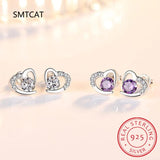 925 Silver Heart-shaped Amethyst Zircon Stud Earrings