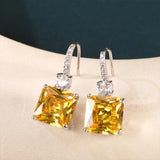 Square Yellow Gemstone Silver 925 Drop Earrings For Women