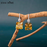 Square Yellow Gemstone Silver 925 Drop Earrings For Women