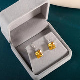 Square Yellow Gemstone Silver 925 Drop Earrings For Women