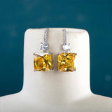Square Yellow Gemstone Silver 925 Drop Earrings For Women