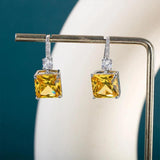 Square Yellow Gemstone Silver 925 Drop Earrings For Women