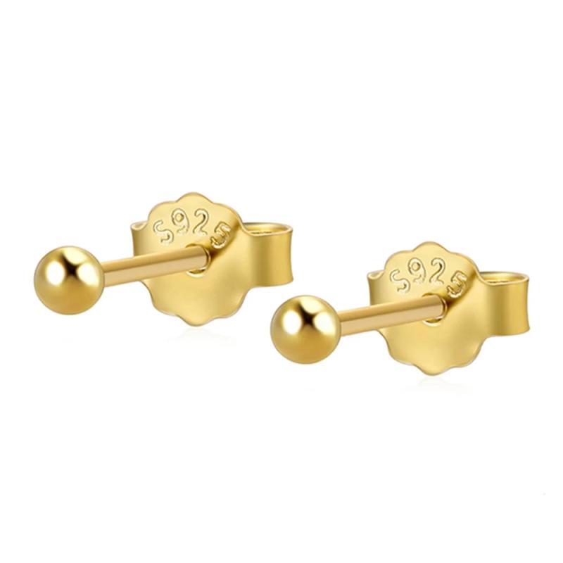925 Silver CZ Zircon Ear Studs Small Bead Piercing Earrings