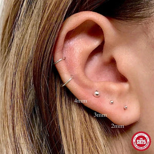 925 Silver CZ Zircon Ear Studs Small Bead Piercing Earrings