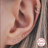 925 Silver CZ Zircon Ear Studs Small Bead Piercing Earrings